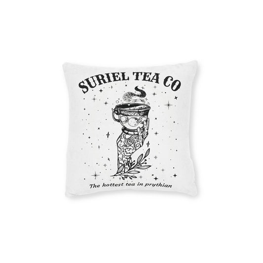 Cozy Decorative Suriel Tea Co Pillow - Pink Back, Cute Home Decor, Gift for Tea Lovers, Boho Style Cushion, Relaxation Accent